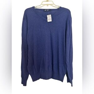 NWT Men’s J Crew Factory Blue V-Neck Sweater Cotton/Cashmere Blend Size Large